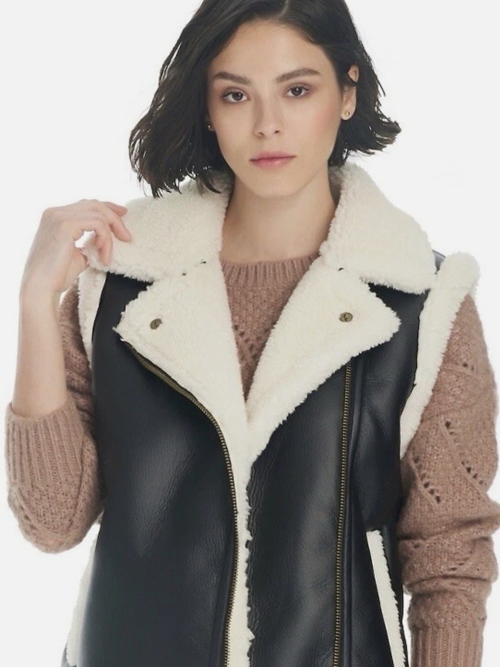 Koolaburra by UGG Faux Leather Sherpa Moto Vest | Size L